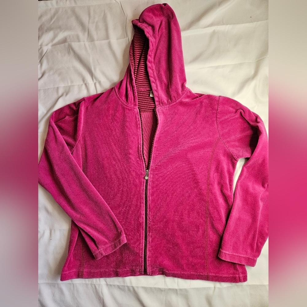 Erika Girls Bright Pink Velour Feel Full Zipper Long Sleeve Hoodie Size Large